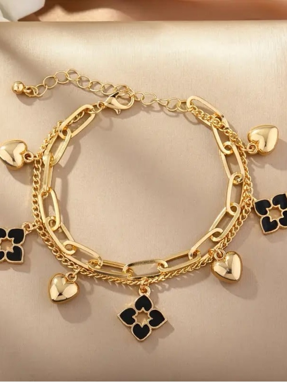 Gold Chain Bracelet with Black Clover Charms